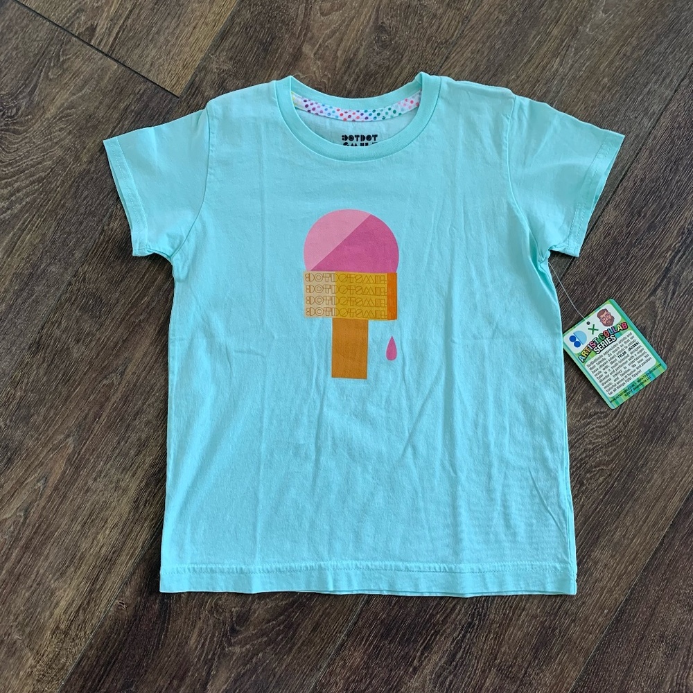 NWT Dot Dot Smile  Artist Collaboration T-Shirt, Light green, ice cream, Size 8